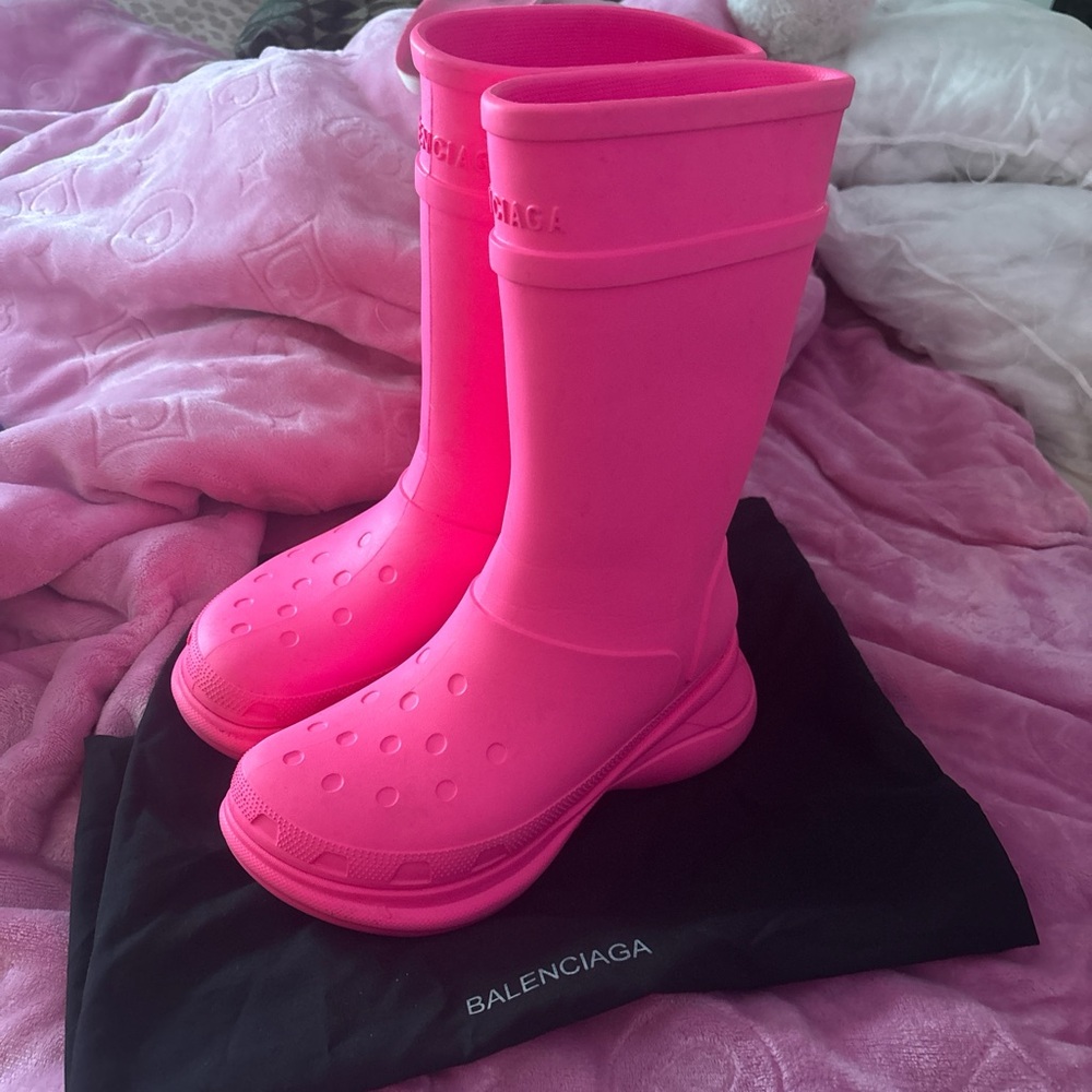 Balenciaga Neon Pink Croc boots